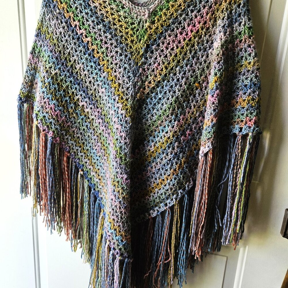 Bohemian Poncho in Subtle Shades of Blue Green Pink Aqua and Grey